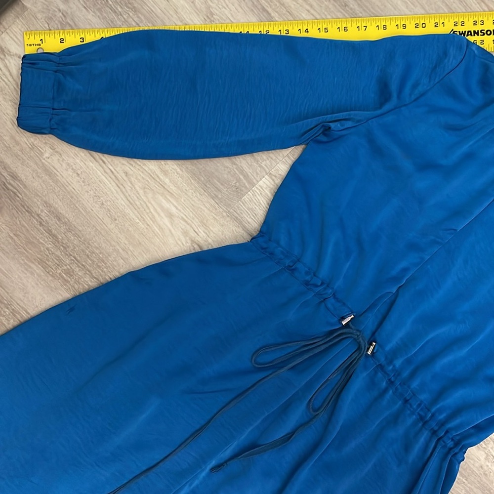 ENVI Blue Silky Elastic Drawstring Waist Long Sleeve Midi Dress Size Small - Picture 12 of 15